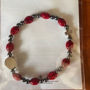 Red and Black Ladybug Beaded Bracelet